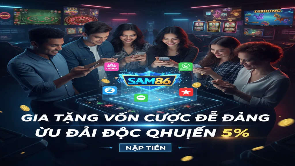 Thưởng nóng 5% khi nạp tiền qua ví điện tử Sam86