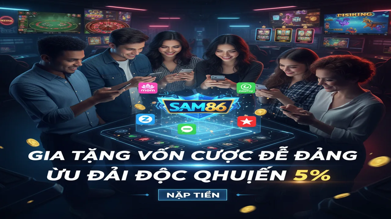 Thưởng nóng 5% khi nạp tiền qua ví điện tử Sam86